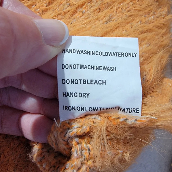 Solitaire Orange Pullover Mock Neck Sweater Eyelash Hem Textured Knit Size M - Picture 8 of 12